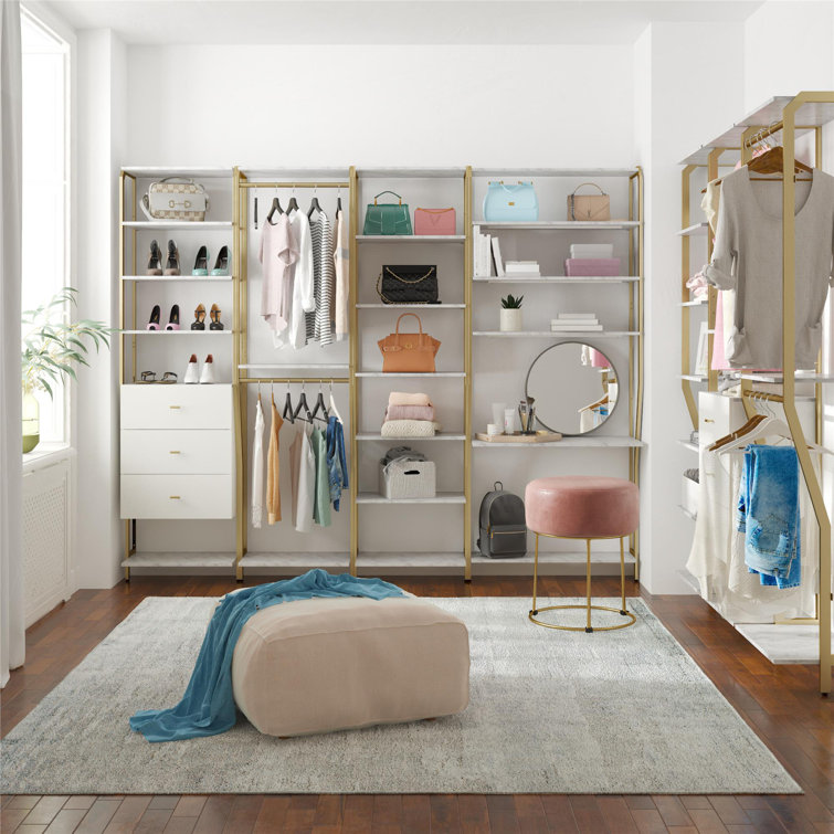 Gwyneth 55" White Marble Closet Organizer with 3 Drawers