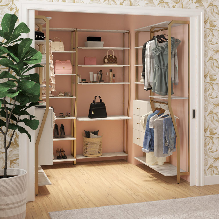 Gwyneth 55" White Marble Closet Organizer with 3 Drawers