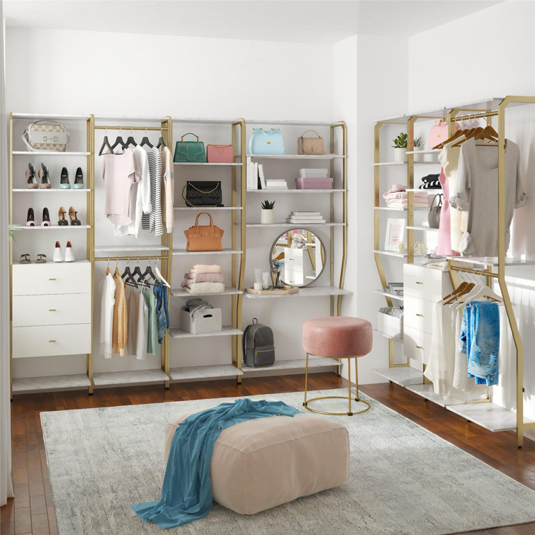 Gwyneth 55" White Marble Closet Organizer with 3 Drawers