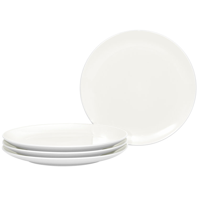 White Ceramic Minimalist Dinner Plates Set of Four