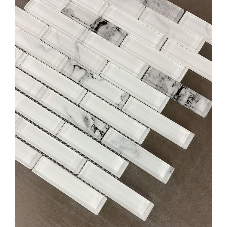 Statuary Extra White Glass Mosaic Wall Tile Set