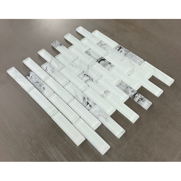 Statuary Extra White Glass Mosaic Wall Tile Set