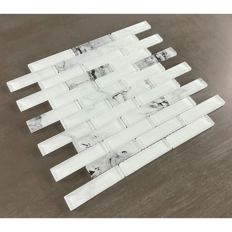 Statuary Extra White Glass Mosaic Wall Tile Set