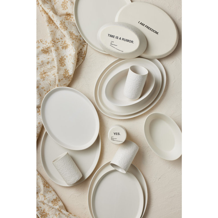 Katachi Ivory Stoneware 16-Piece Dinnerware Set for 8