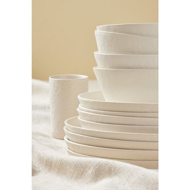 Katachi Ivory Stoneware 16-Piece Dinnerware Set for 8