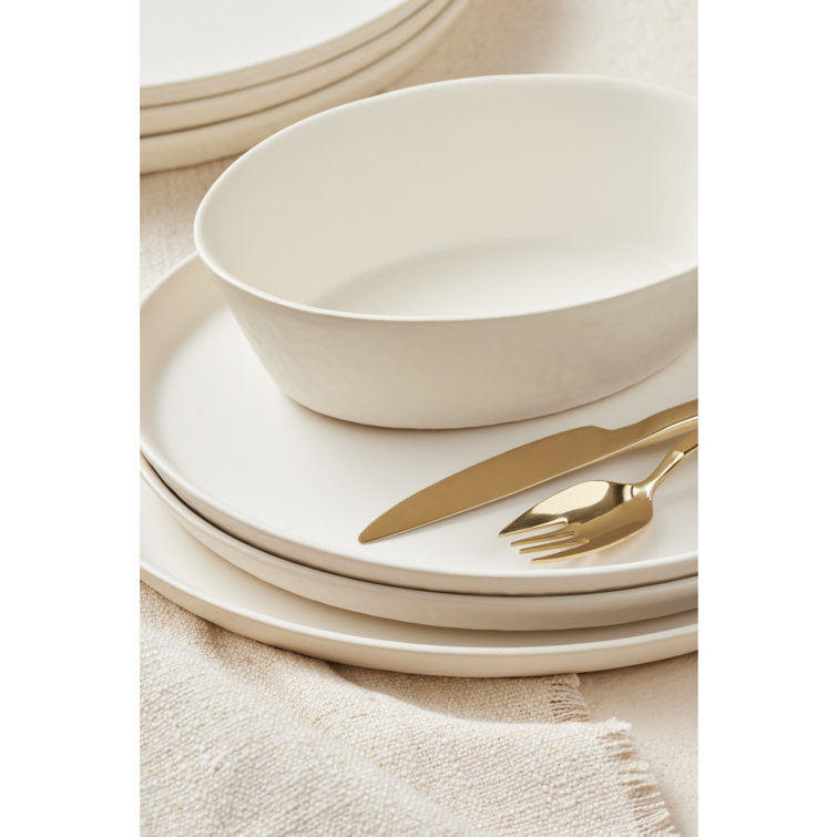 Katachi Ivory Stoneware 16-Piece Dinnerware Set for 8