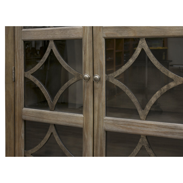 Carson 42'' Brown Traditional Lighted Display Cabinet with Diamond Metal Accents
