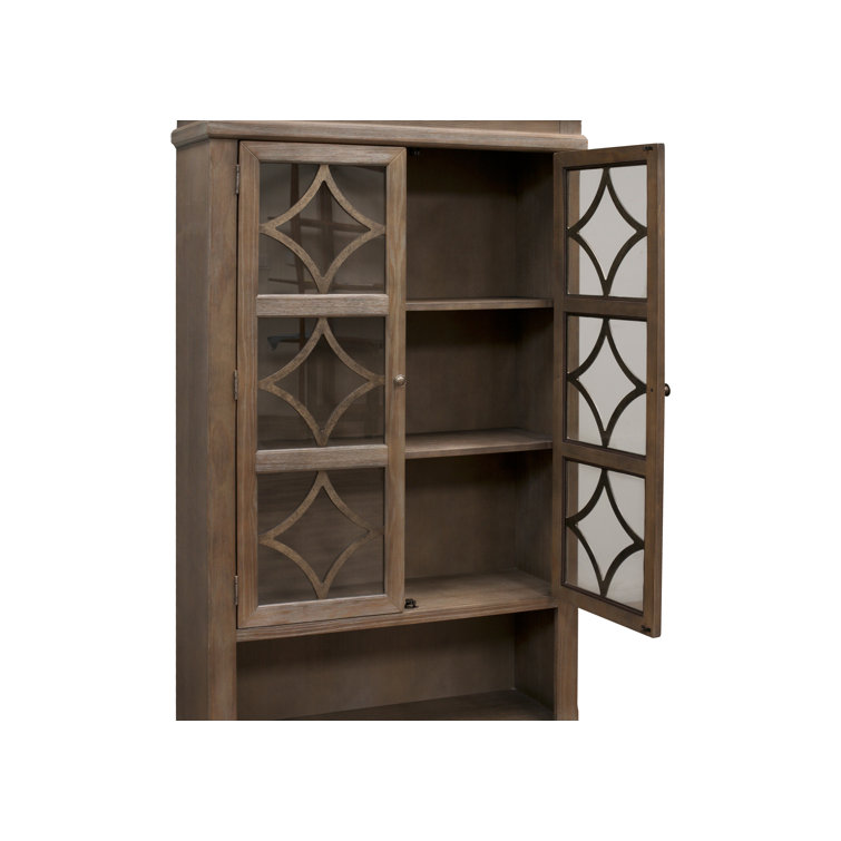 Carson 42'' Brown Traditional Lighted Display Cabinet with Diamond Metal Accents