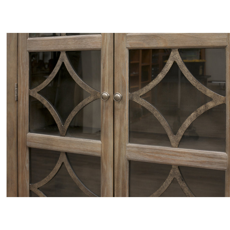 Carson 42'' Brown Traditional Lighted Display Cabinet with Diamond Metal Accents