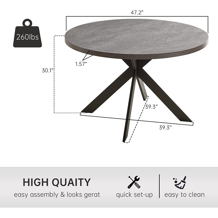 47'' Round Gray MDF Dining Table with Steel Legs