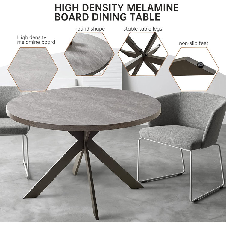 47'' Round Gray MDF Dining Table with Steel Legs