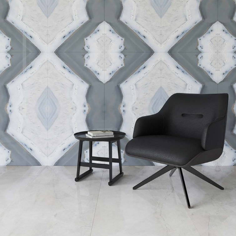 24" x 48" Gray and White Polished Porcelain Marble Look Tile