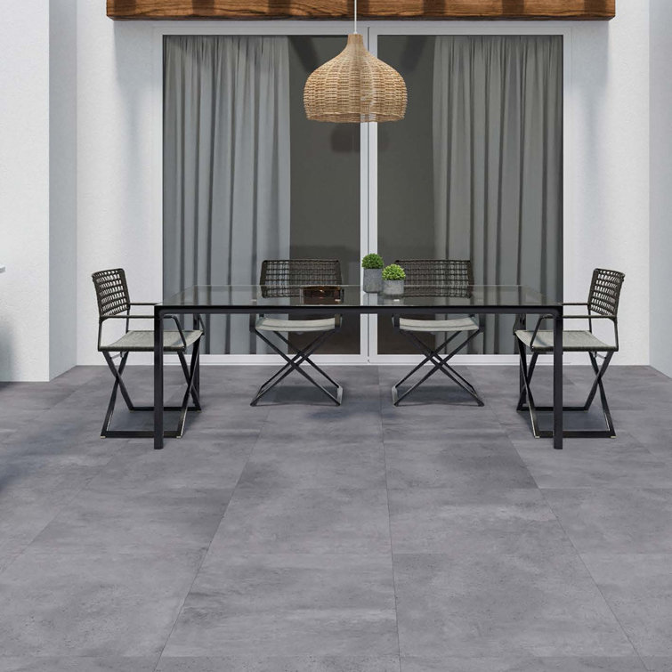 Large Matte Gray Porcelain Concrete Look Tile for Indoor/Outdoor Use