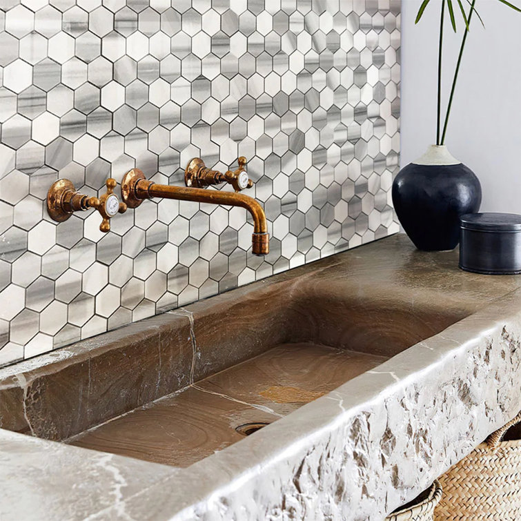 Equador Polished Gray and White Marble Hexagon Mosaic Tile