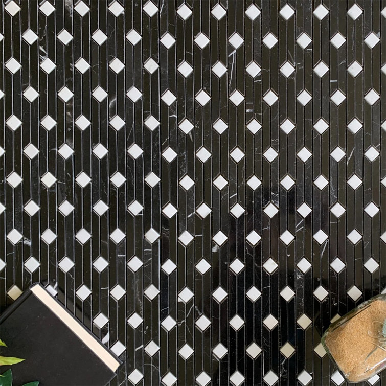 Nero Marquina Black and White Marble Pinwheel Mosaic Tile