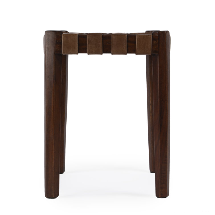 Ken Dark Brown Acacia Wood and Leather Accent Stool