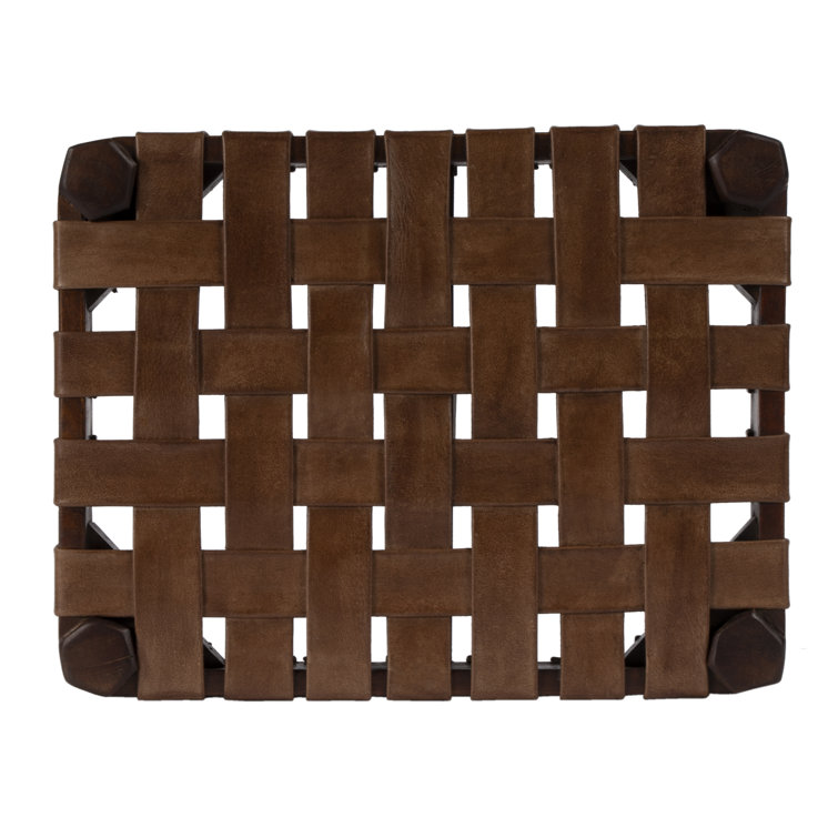 Ken Dark Brown Acacia Wood and Leather Accent Stool