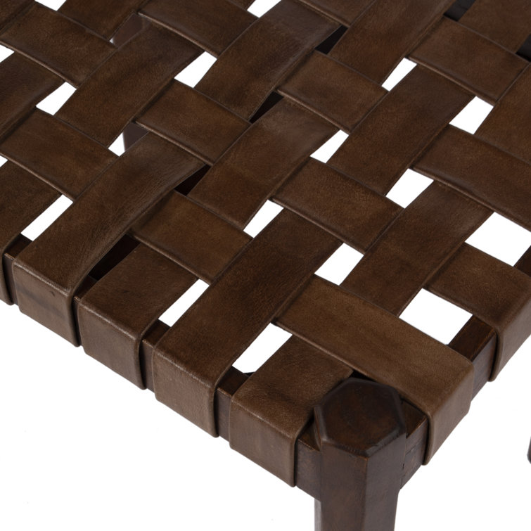 Ken Dark Brown Acacia Wood and Leather Accent Stool