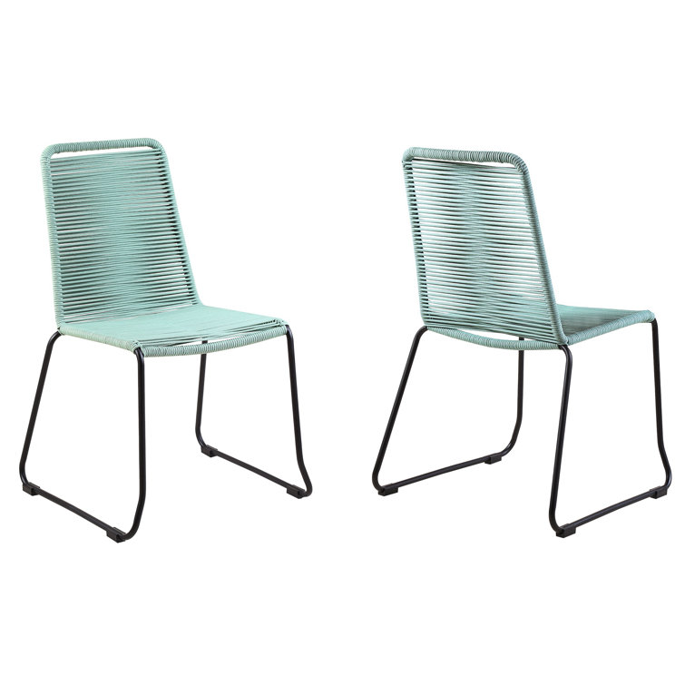 Wasabi Green Wicker Outdoor Stacking Dining Chairs, Set of 2