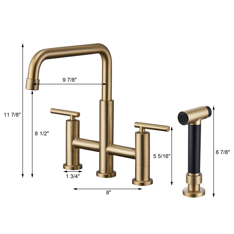 Brushed Gold Bridge Kitchen Faucet with Pull-out Spray