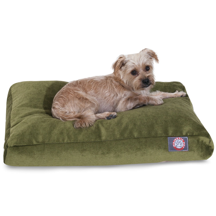 Small Fern Green Velvet Rectangle Pet Bed with Removable Cover