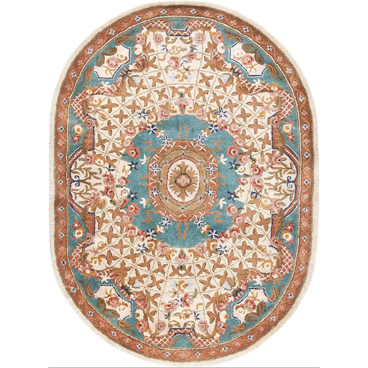 Elegant Ivory Oval Hand-Tufted Wool Area Rug, 7'6" x 9'6"