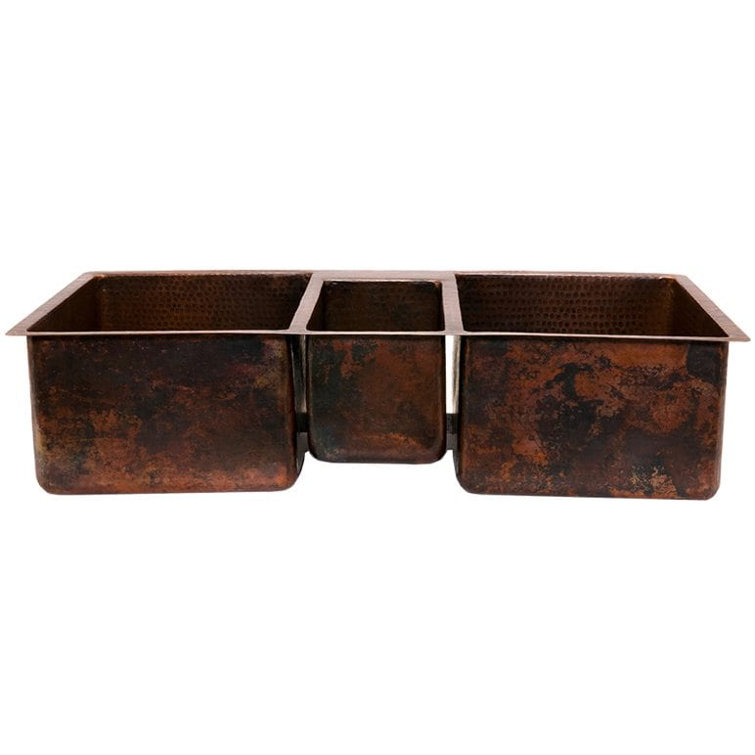 42" Oil Rubbed Bronze Hammered Copper Triple Basin Kitchen Sink