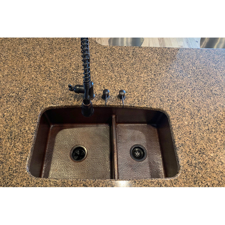 33" Hammered Copper Double Basin Drop-in Kitchen Sink