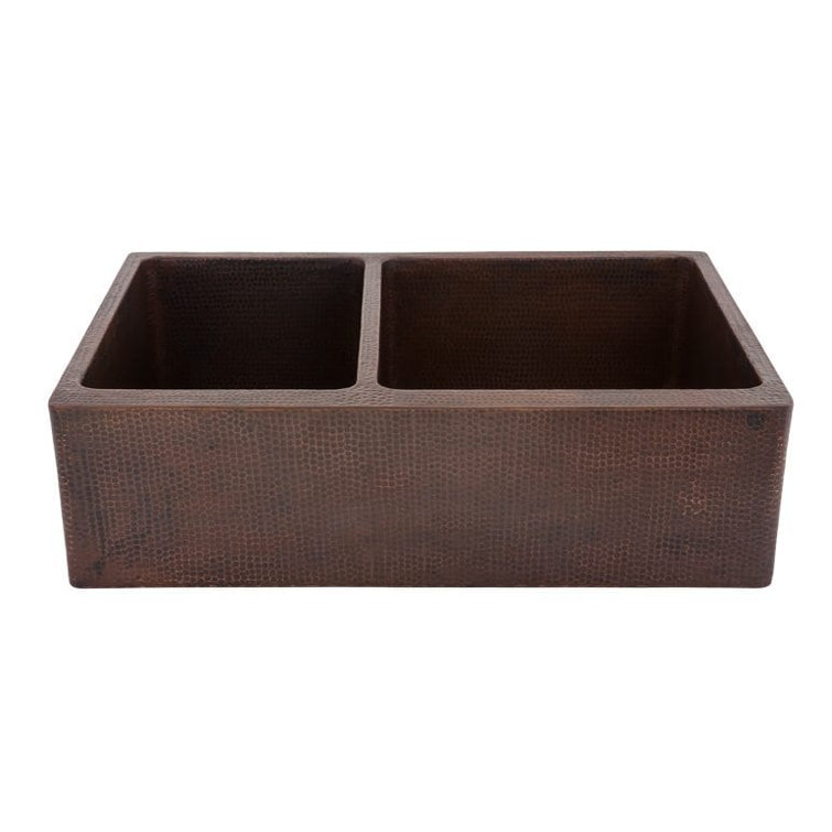 33'' Copper Farmhouse Double Bowl Kitchen Sink