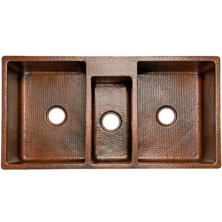 42" Oil Rubbed Bronze Hammered Copper Triple Basin Kitchen Sink