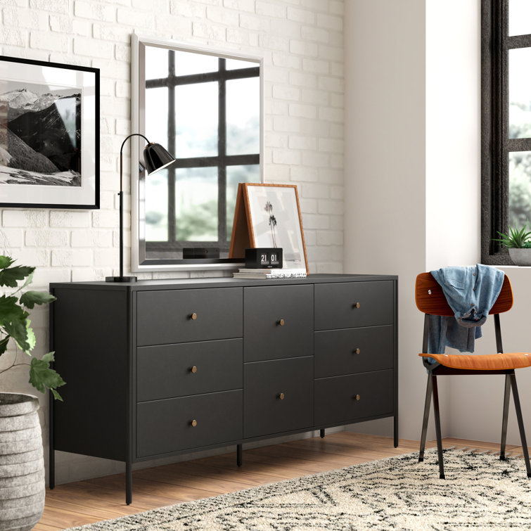 Modern Industrial Black Iron 8-Drawer Double Dresser