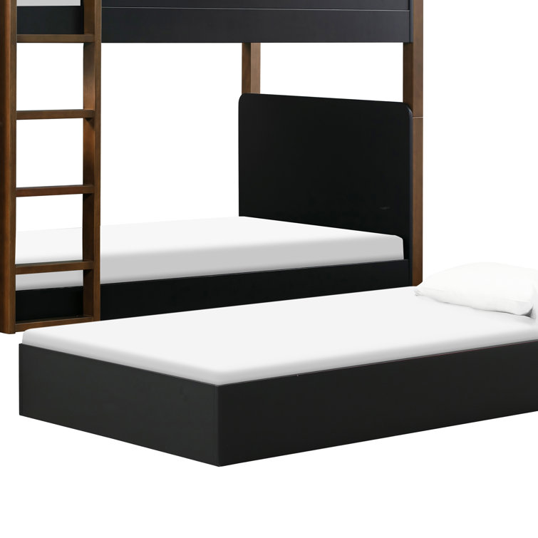 Black Twin Minimalist Wood Trundle Bed with Storage