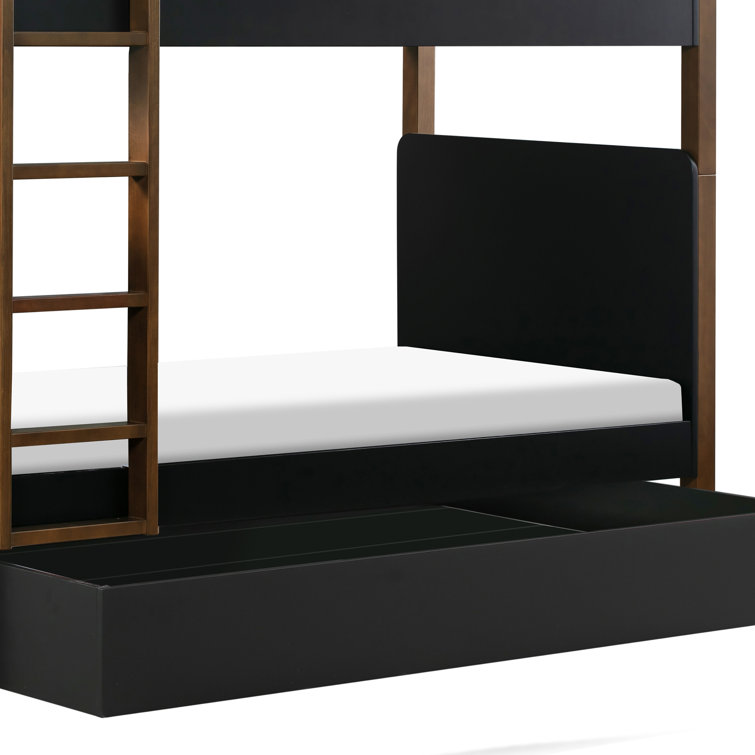 Black Twin Minimalist Wood Trundle Bed with Storage