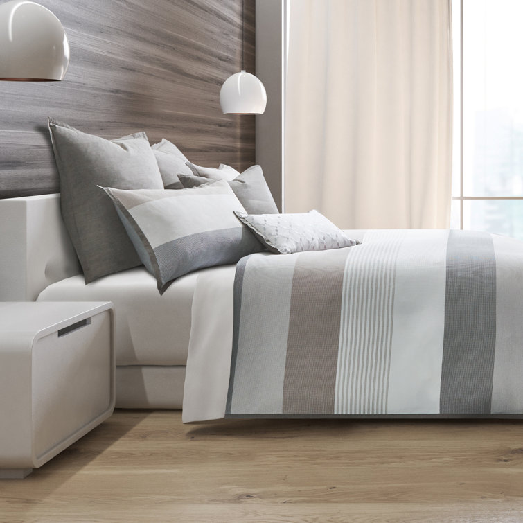 Gray Cotton Queen Size Striped Duvet Set