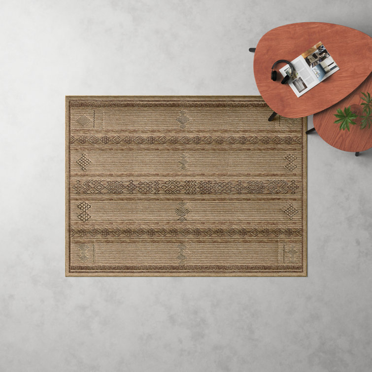 Ava Beige and Brown Geometric Machine Woven Rug