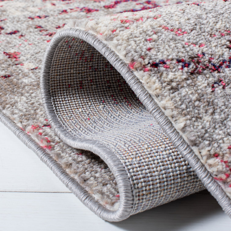 Beige and Wine Abstract Hand-knotted Synthetic Rug