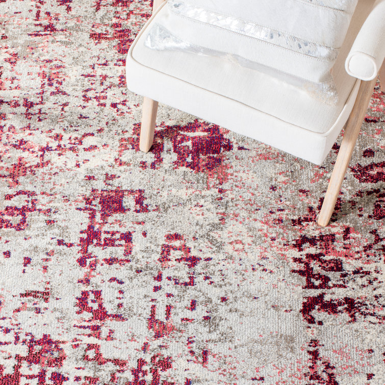 Beige and Wine Abstract Hand-knotted Synthetic Rug