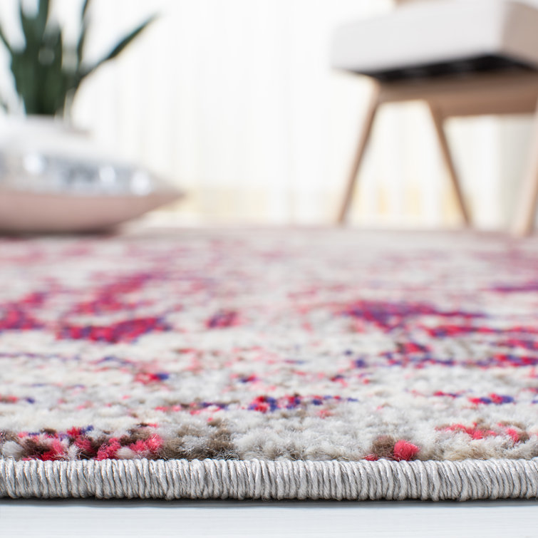 Beige and Wine Abstract Hand-knotted Synthetic Rug