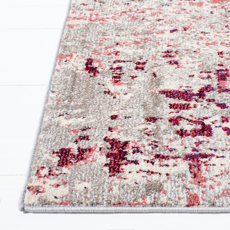 Beige and Wine Abstract Hand-knotted Synthetic Rug