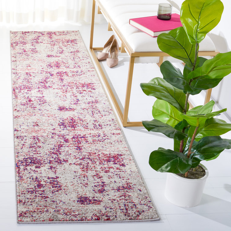Beige and Wine Synthetic Flat Woven Runner Rug - 2' x 8'