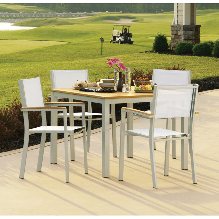 Travira Natural Sling Armchairs with Flint Aluminum Frame, Set of 4