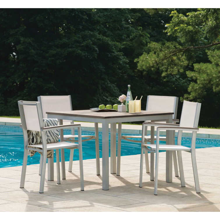 Carbon and Gray Aluminum Stackable Outdoor Dining Chairs with Tekwood Arms