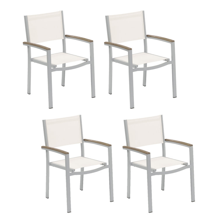 Travira Natural Sling Armchairs with Flint Aluminum Frame, Set of 4