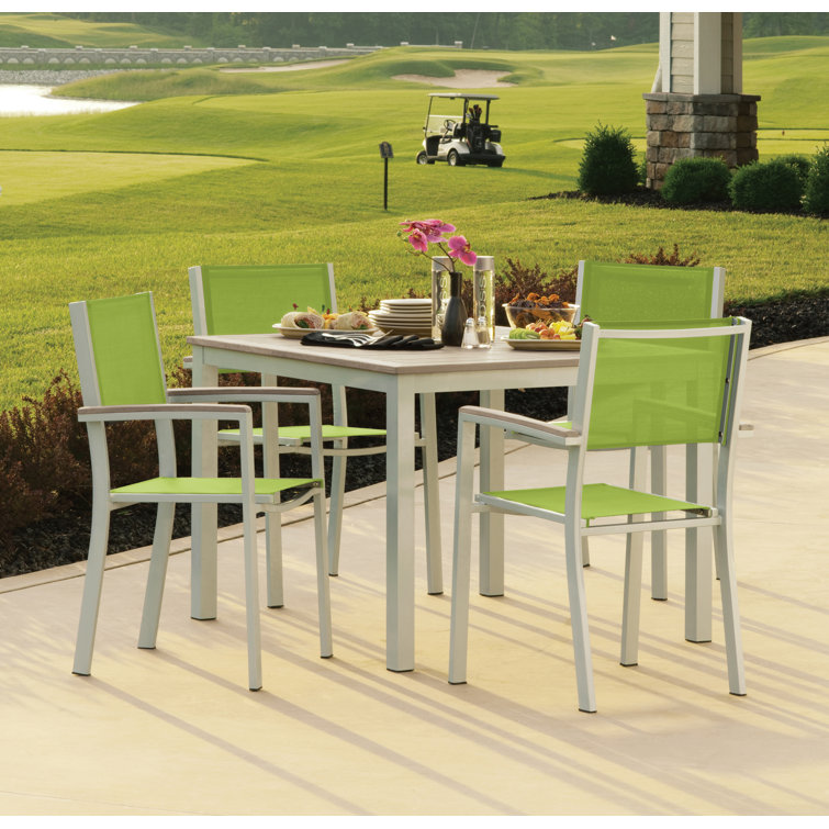 Travira Green Sling Armchair Set with Flint Aluminum Frame