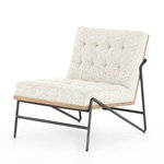 27'' White Leather & Wood Slipper Accent Chair with Neutral Fleck