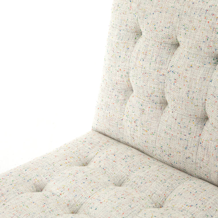 27'' White Leather & Wood Slipper Accent Chair with Neutral Fleck