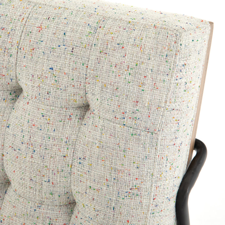 27'' White Leather & Wood Slipper Accent Chair with Neutral Fleck