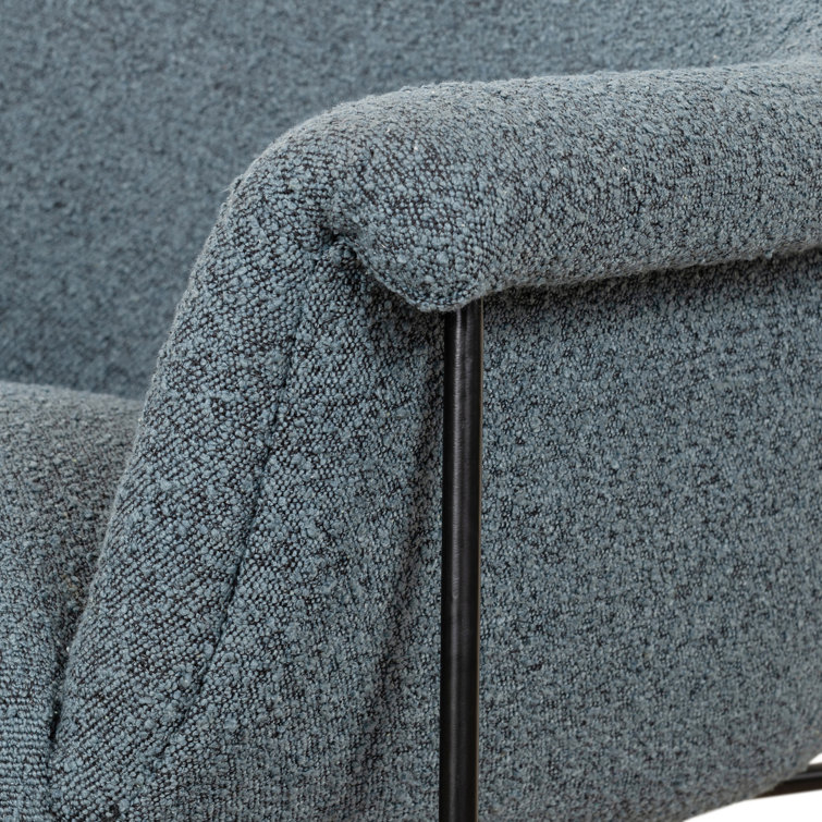 Sky Blue Boucle Accent Chair with Metal Base