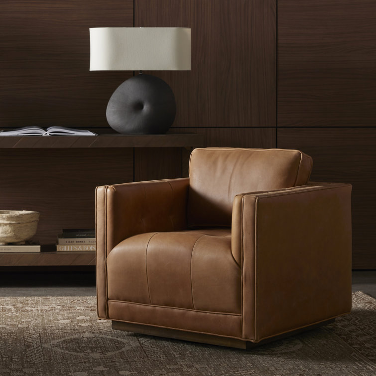 Palermo Cognac Luxurious Leather Swivel Armchair