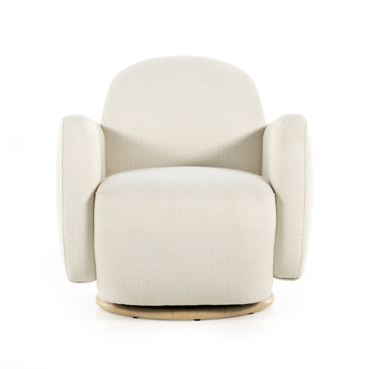 Gibson White Cream Swivel Accent Chair with Wood Base